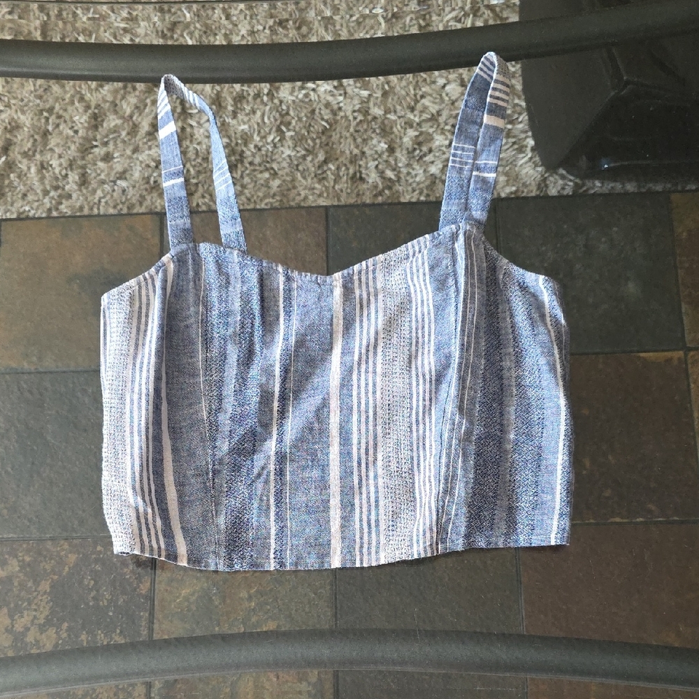 Express Blue and White Striped Crop Top